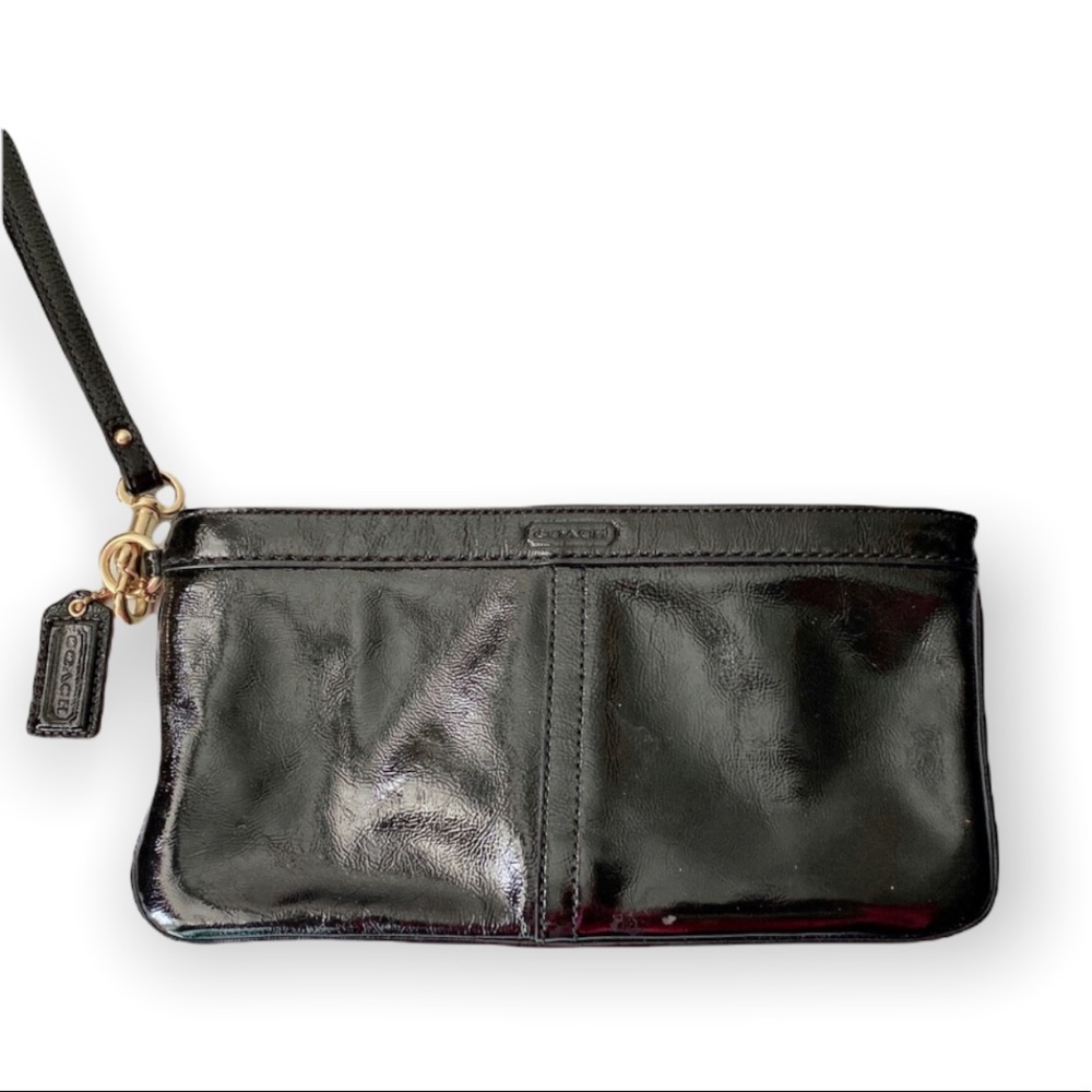 Coach Corner Zip Wristlet Patent Black Leather
